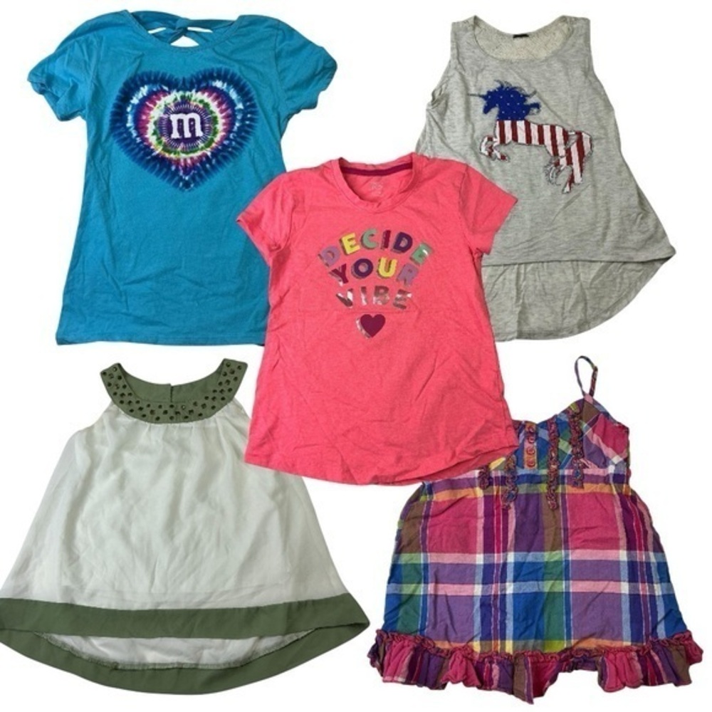 Girls Shirts Bundle Lot Multicolor Set of 5 Summer Spring Tops Size Medium